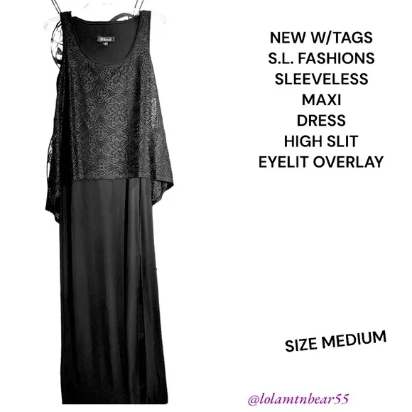 S.L. Fashions | Dresses | New Wtags Sl Fashions Brand Blk Sleeveless Maxi  Dress Weyelit Overlaysz Med | Poshmark
